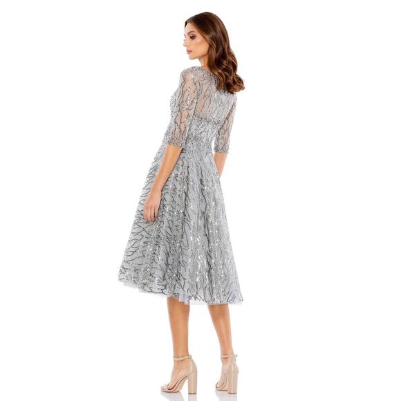 Mac Duggal 20252 High Neck Elbow Sleeve Embellished A Line Dress 4 NEW $598 - Picture 2 of 11